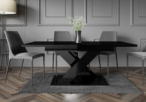 PROROOM FURNITURE Onyx Table, Esstisch - bis 180 cm - 140 x 80 x 75 cm, Schwarz Glanz