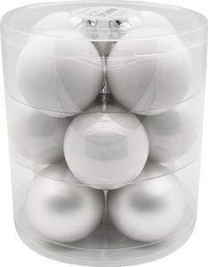 Weihnachtskugeln Glas 8cm, 12 Stück, Farbe:Just White-Mix ( weiß )