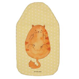 Mr. & Mrs. Panda Wärmflasche Katze Mittelfinger - Gelb Pastell - Geschenk, Wärmflaschenbezug, Katzenliebhaber, Cats, Tiger, Mietze, Katzenprodukte, Wärmflasche mit Bezug