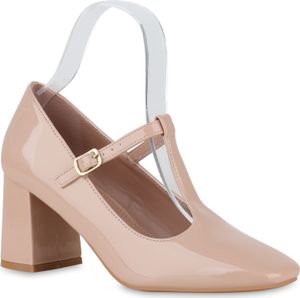 VAN HILL Damen Mary Janes Pumps Klassische Eckige Absatz-Schuhe 841177, Farbe: Nude, Größe: 39