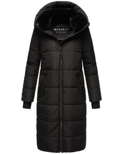 Marikoo Damen Winter Steppjacke Stepp Jacke lang warm Mantel Parker Kapuze mit abnehmbarer Kunstfellkragen Zuraraa XVI Schwarz Gr: 44 - XXL