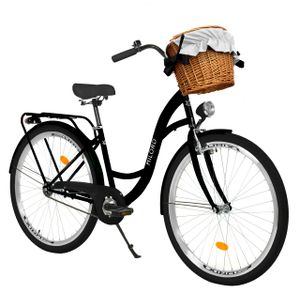 Milord Komfort Fahrrad Mit Weidenkorb Damenfahrrad, 28 Zoll, Schwarz, 1 Gang