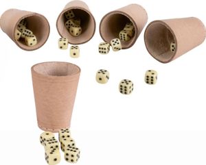 GICO 5 Stück Würfelbecher (echt Leder) Standard (9 cm) mit 6 Würfeln -  5902-5