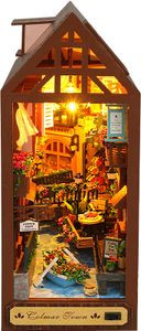 （Cosy Years）DIY Book Nook Kit - DIY Dollhouses Miniature House Kit s nábytkem a LED světlem, 3D Puzzle Wooden Bookends, modelové sady pro dospělé k sestavení