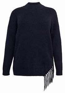 sheego Damen Große Größen Pullover mit Fransen am Saum, in Perlfangstruktur Stehkragenpullover Citywear feminin Rundhals-Ausschnitt - unifarben