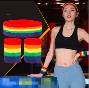 3er/set Regenbogenfarbe Schweißband Fitness Sport Tennis Stirnband mit 2 Armbänder Wristband Homoueller LGBT Schweißbänder Accessoires