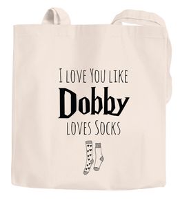 Jutebeutel I love you like Dobby loves socks Geschenk Liebe Moonworks® natur 2 lange Henkel