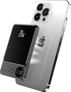 Magnetische Powerbank kabellos, 5000mAh 15W tragbares Ladegerät mit Digitalanzeige, Schnelles Laden Externer Akku,  Dunkelgrau