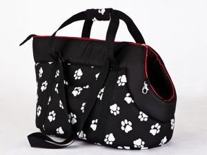 HobbyDog Hundetragetasche Hundetransporttasche Transporttasche Tragetasche - Größe: M - Schwarz mit Pfoten