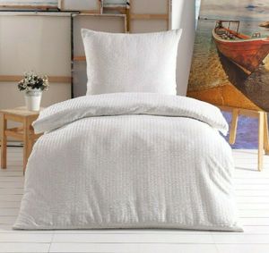 Bettwäsche Set 100% Baumwolle SEERSUCKER Bettgarnitur Bettbezug 135x200 Kissenbezug 80x80 Uni Einfarbig Weiß
