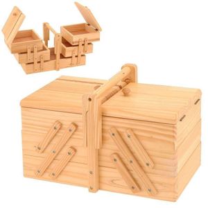Aufbewahrungskasten Holz Nähkästchen Nadelfadenkasten Kasten für Fäden Aufbewahrungskästchen für Nähzubehör faltbar mit 5 Fächern