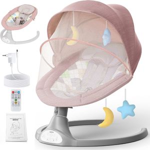 BIOBY Babywippe mit Vibration, Babyschaukelstuhl mit 5 Schwingungsamplituden, Babywiege mit Musik durch Bluetoothfunktion, rosa