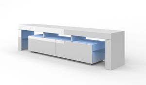 TV Lowboard Schrank 190 cm Hochglanz TV Tisch Sideboard TV Kommode Weiß mit LED Beleuchtung