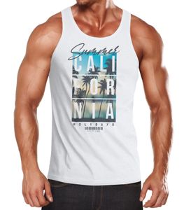 Herren Tank-Top Summer California Holidays Sommer Palmen Foto Print Aufdruck Schrfitzug Muskelshirt Muscle Shirt Neverless® weiß XL