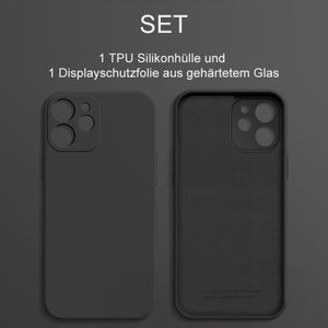 SOONTEC Schutzhülle (Schwarz) für Apple IPhone 12, Schutzhülle TPU Case + 1 Displayschutz Panzerglas, FULL COVER GLASS