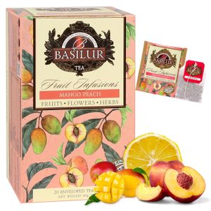 BASILUR Fruit Infusions - Entkoffeinierter Früchtetee mit natürlichem Pfirsich-, Mango- und Zitrusgeschmack, Beutel 20 x 2 g x1