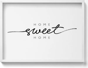 Dekoratives Schild für die Wohnung „Home, sweet home“– Wandbild mit Rahmen – Gerahmtes Bild  – Wanddekoration – 70x50 cm –  Weiß Rahmen
