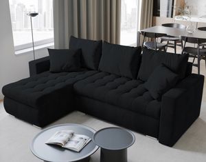 BroMARKT Ecksofa LUIS mit Schlaffunktion Bettkasten Kissen Couch Sofa L-Form, Graphit