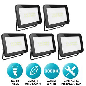VINGO 5er 10W LED Scheinwerfer Strahler Aussen Flutlichtstrahler, Superhell LED Fluter 800LM, Aussenstrahler IP65 Wasserdicht, Flutlicht 3000K Warmweiss, fuer Garten, Garage, Sportplatz, Hotel