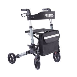 AREBOS Leichtgewicht Rollator, 6-fach höhenverstellbar, bequeme Sitzfläche, Stockhalter, abnehmbare Einkaufstasche, zusammenklappbar, Schwarz