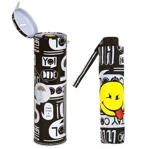Smiley Kinderregenschirm Taschenschirm Jungen Mädchen Geschenkverpackung Spardose