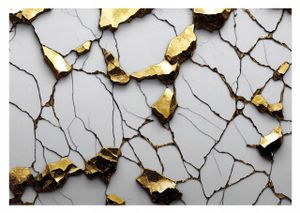 Vlies Fototapete Marmor 3D Effekt Abstrakt Grau Gold (416x254 cm - inkl. Kleister) Wohnzimmer Schlafzimmer Modern Vliestapete Tapete