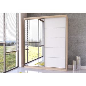 Schwebetürenschrank Kleiderschrank Schrank Garderobe Spiegel Bella 03 (Sonoma/Weiß)