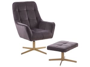 BELIANI Sessel mit Hocker Taupe Samtstoff Metall Wohnzimmer Salon