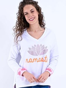 Miss Goodlife V-Neck Sweater Namaste Strass Weiß, S