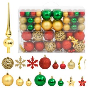 112-teiliges Weihnachtskugel-Set Sterne Schneeflocken Glitzer matt inkl. Spitze, Farbe:rot/gold/grün