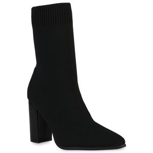 VAN HILL Dámské kotníkové boty s blokovým podpatkem, úpletová obuv 838159, Barva: černá, Velikost: 39
