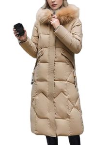 Damen Steppmäntel Kapuzen Verdickte Jacke Casual Outwear Tasche Winter Warm Trenchcoats Khaki,Größe S