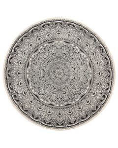 BELIANI Teppich Weiß Schwarz Baumwolle 120 x 120 cm Kurzflor Mandala Muster Handgewebt Rund