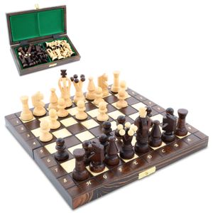 Schachspiel Schach Schachbrett Holz 25 cm Chess Board Set klappbar mit Schachfiguren für Kinder und Erwachsene