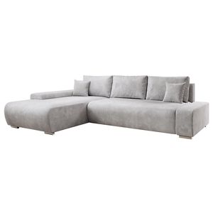 Juskys Sofa Iseo Links - L Form, Schlaffunktion, Stoff, modern & bequem - Couch Hellgrau