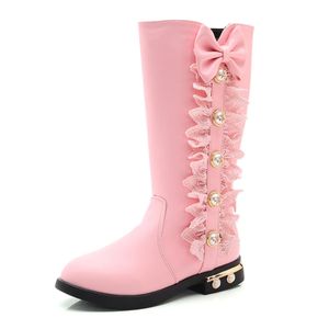 Mädchen Reißverschluss Stiefel Low Heel Wasserdichte Kniestiefel Hohen Bootie Schneeschuh Rosa, plüschgekleidet,Größe:EU 28