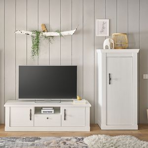 Wohnwand in Pinie weiß mit Lowboard, 2-teilig, Landhaus-Stil - RAPLA-61