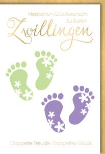 Geburt – Baby – Freudiges Ereignis – Zwillinge - Karte mit Umschlag
