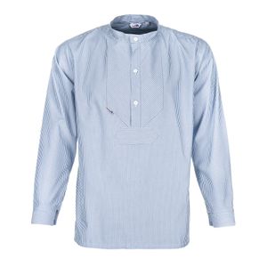 modAS Uni Fischerhemd Sommer Langarm-Shirt mit Stehkragen - Gestreiftes Hemd im Finkenwerder-Stil in Azur-Weiß Größe Damen 48 – Herren 54