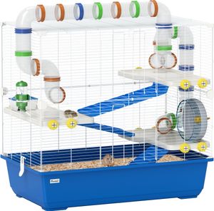PawHut Hamsterkäfig für Zwerghamster 4 Etagen Nagerkäfig Kleintierkäfig mit Laufrad Futternapf und Zubehör, groß Mäusekäfig Käfig 78 x 45 x 73 cm Blau