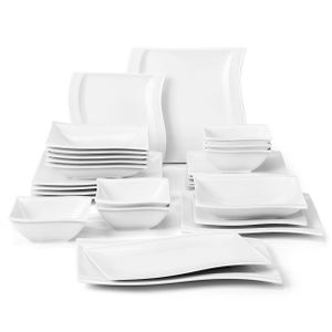 Speiseteller Weiß Tafelservice Unregelmäßigen Linien aus Porzellan Suppenteller und Dessertteller 18 teiliges Teller Set für 6 Personen 2 Sets 12 Personen Outdoor Geschirrset Service 