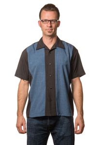 Steady Clothing Hemd Pop Check Double Panel Blau Vintage Bowling Shirt Retro