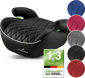 WALSER Premium Kinder Sitzerhöhung Auto Andy, Qualitätssieger * Kindersitz Auto leicht waschbar, Kindersitzerhöhung Auto 125-150 cm neueste Norm ECE R 129, Sitzerhöhung Auto Kinder schwarz
