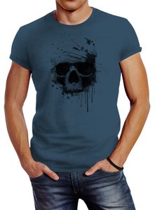 Herren T-Shirt Skull Splash Slim Fit Neverless® denim blue XXL