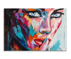 Buntes modernes Ölgemälde  Frau mit blauen Augen auf Leinwand exklusives Wandbild (Leinwanddruck) 120x80cm