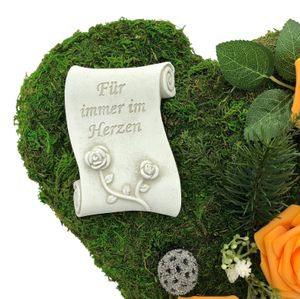 Grabgesteck Grabschmuck Grab Gesteck - Für immer im Herzen - 30cm Rosen orange