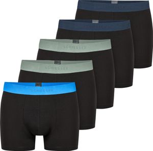 SCHIESSER Herren Boxershorts, 5er Pack - Serie "95/5", Unterhose, Logobund Schwarz/Blau/Grün 3XL