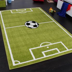 Teppich Kinderzimmer Jungs Fußball Spielteppich Kinderteppich Fußballplatz Grün Grösse 160x220 cm