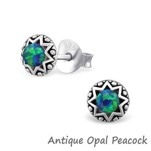 Opal Ohrringe: Silber Ohrstecker mit Opal Imitat Antique Opal Peacock