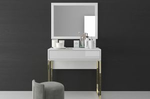 Dancan Eva Moderne Möbel Mit Goldenen Beinen / Hochglanz / Schminktisch / Kosmetiktisch / Schreibtisch / 1 Schublade / 80 Cm / Weiß